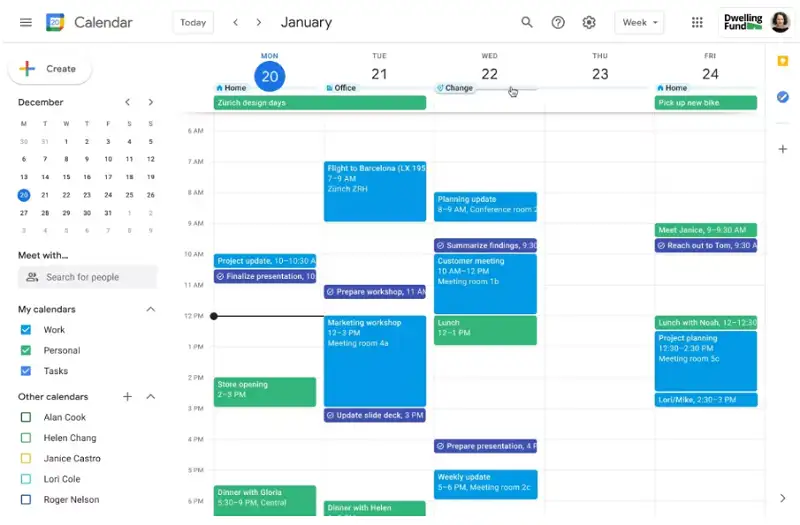 Google日曆的行事曆介面